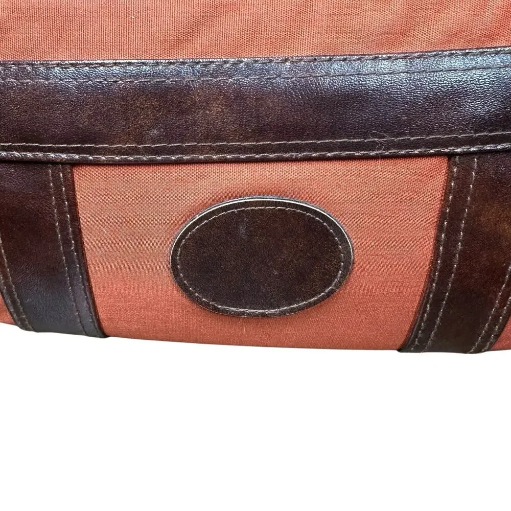 Vtg Camera Bag Orangish Brown Canvas Faux Leather Trim Padded Case Strap 12x7.5